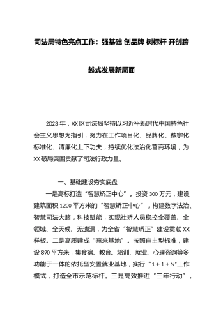 司法局特色亮点工作：强基础创品牌树标杆开创跨越式发展新局面