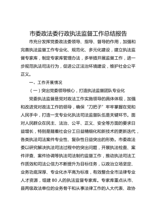 市委政法委行政执法监督工作总结报告