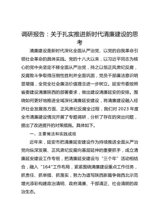 调研报告：关于扎实推进新时代清廉建设的思考
