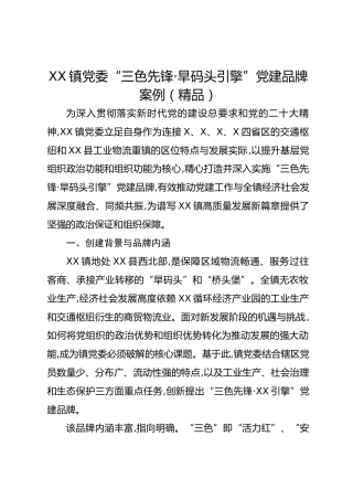 XX镇党委“三色先锋·旱码头引擎”党建品牌案例