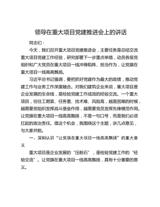 领导在重大项目党建推进会上的讲话
