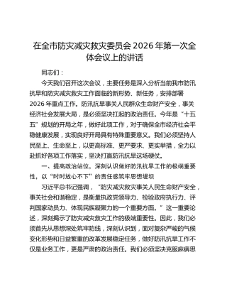 在全市防灾减灾救灾委员会2026年第一次全体会议上的讲话