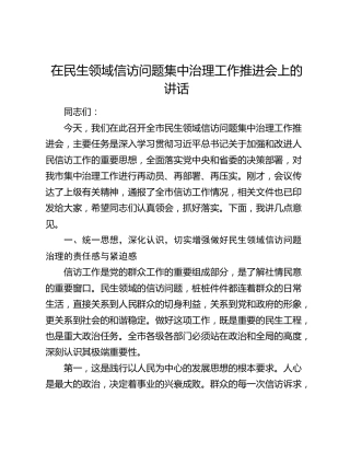 在民生领域信访问题集中治理工作推进会上的讲话