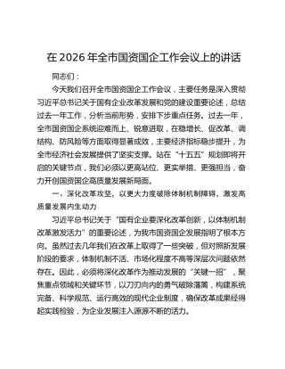 在2026年全市国资国企工作会议上的讲话