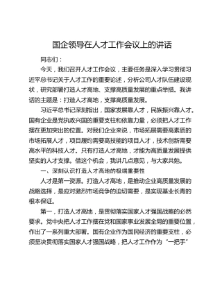 国企领导在人才工作会议上的讲话