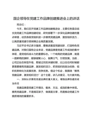 国企领导在党建工作品牌创建推进会上的讲话