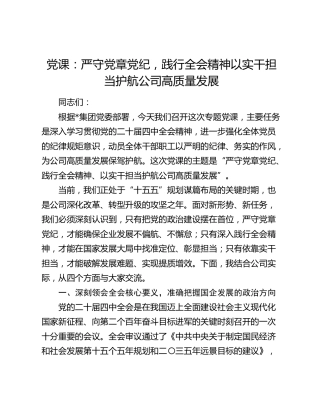 党课：严守党章党纪，践行全会精神以实干担当护航公司高质量发展