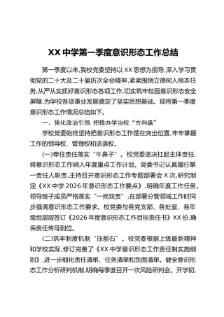 XX中学第一季度意识形态工作总结
