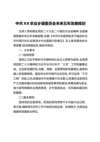 中共XX农业乡镇委员会未来五年发展规划