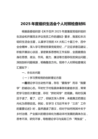 2025年度组织生活会个人对照检查材料_1