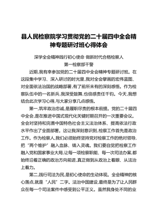 县人民检察院学习贯彻党的二十届四中全会精神专题研讨班心得体会