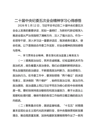 二十届中央纪委五次全会精神学习心得感悟