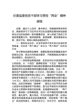 纪委监委党员干部学习贯彻“两会”精神感悟