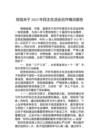 党组关于2025年民主生活会召开情况报告