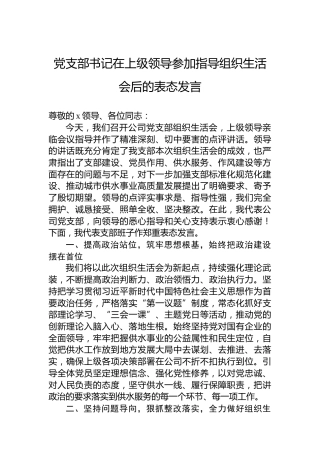 党支部书记在上级领导参加指导组织生活会后的表态发言