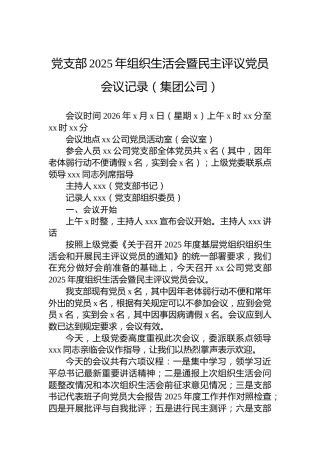 党支部2025年组织生活会暨民主评议党员会议记录（集团公司）