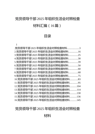 党员领导干部2025年组织生活会对照检查材料汇编（16篇）