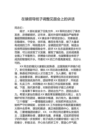 在镇领导班子调整见面会上的讲话