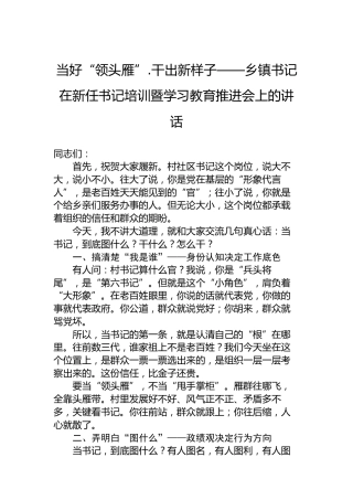 当好“领头雁”.干出新样子——乡镇书记在新任书记培训暨学习教育推进会上的讲话