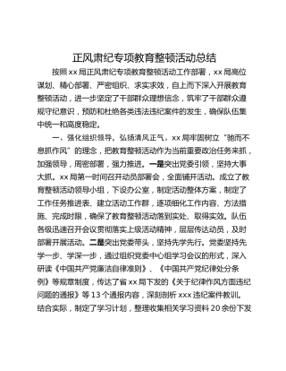 正风肃纪专项教育整顿活动总结