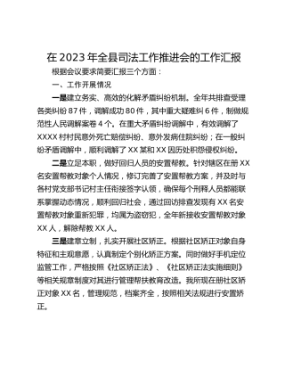 在2023年全县司法工作推进会的工作汇报
