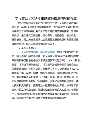 学习贯彻2023年主题教育推进情况的报告