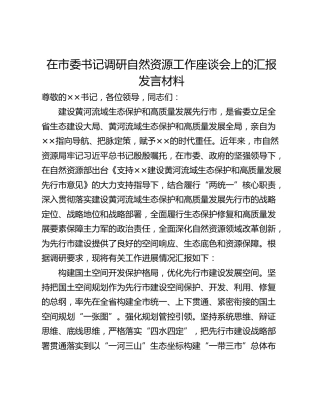 在市委书记调研自然资源工作座谈会上的汇报发言材料