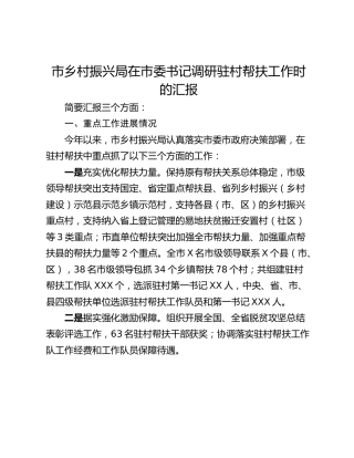 市乡村振兴局在市委书记调研驻村帮扶工作时的汇报