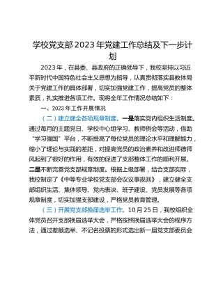 学校党支部2023年党建工作总结及下一步计划