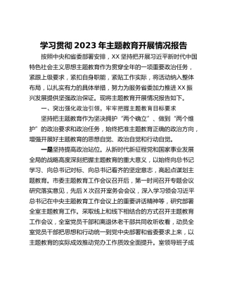 学习贯彻2023年主题教育开展情况报告
