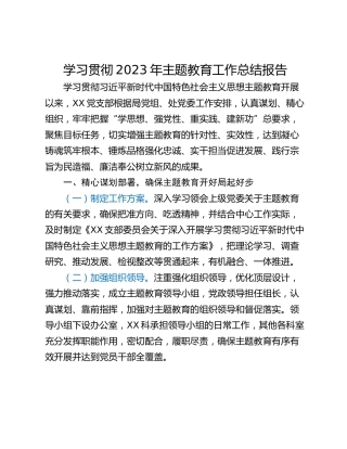 学习贯彻2023年主题教育工作总结报告