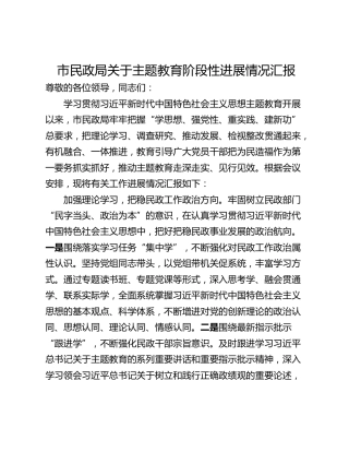 市民政局关于主题教育阶段性进展情况汇报