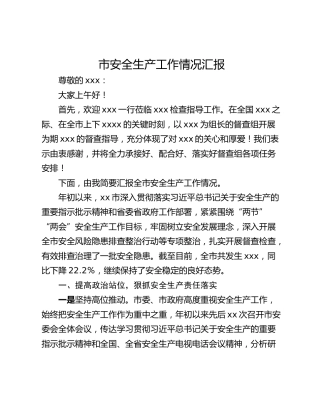 市安全生产工作情况汇报