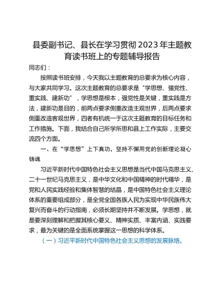 县委副书记、县长在学习贯彻2023年主题教育读书班上的专题辅导报告