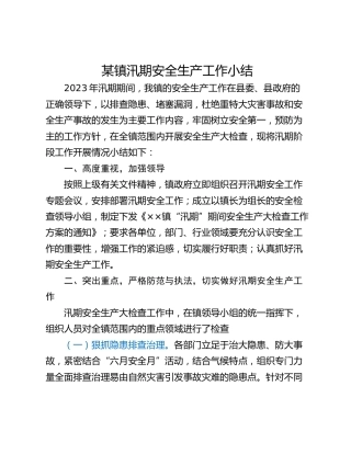 某镇汛期安全生产工作小结