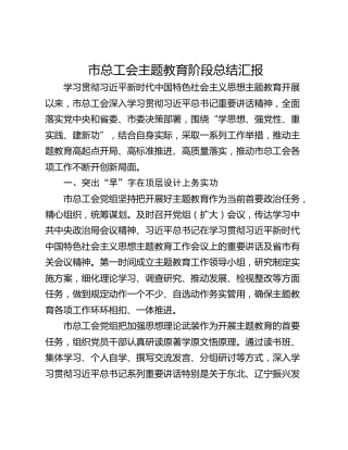 市总工会主题教育阶段总结汇报