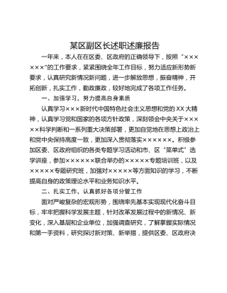 某区副区长述职述廉报告