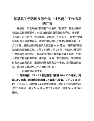 某某县关于防御5号台风“杜苏芮”工作情况的汇报
