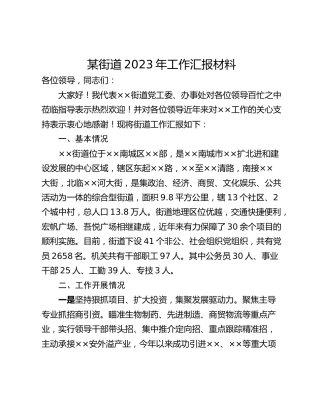 某街道2023年工作汇报材料