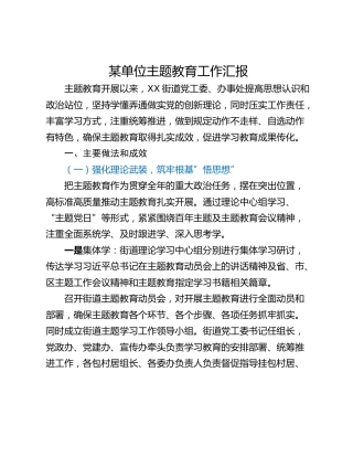某单位主题教育工作汇报