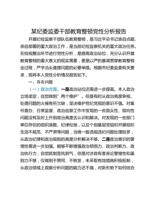某纪委监委干部教育整顿党性分析报告