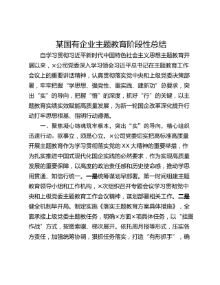 某国有企业主题教育阶段性总结
