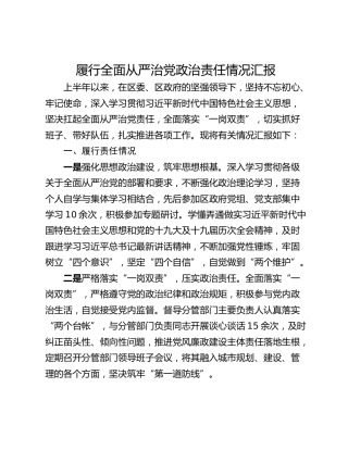 履行全面从严治党政治责任情况汇报