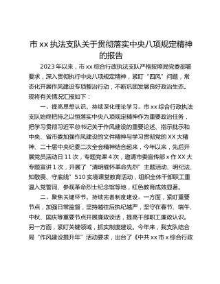 市xx执法支队关于贯彻落实中央八项规定精神的报告