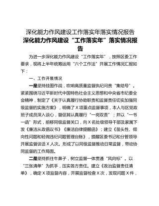 深化能力作风建设工作落实年落实情况报告
