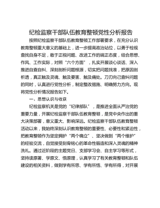 纪检监察干部队伍教育整顿党性分析报告