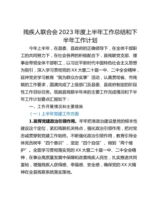 残疾人联合会2023年度上半年工作总结和下半年工作计划