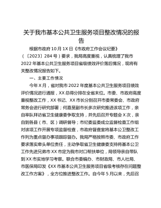 关于我市基本公共卫生服务项目整改情况的报告