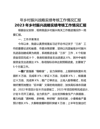 年乡村振兴战略实绩考核工作情况汇报