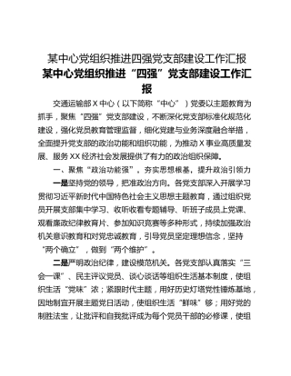 某中心党组织推进四强党支部建设工作汇报